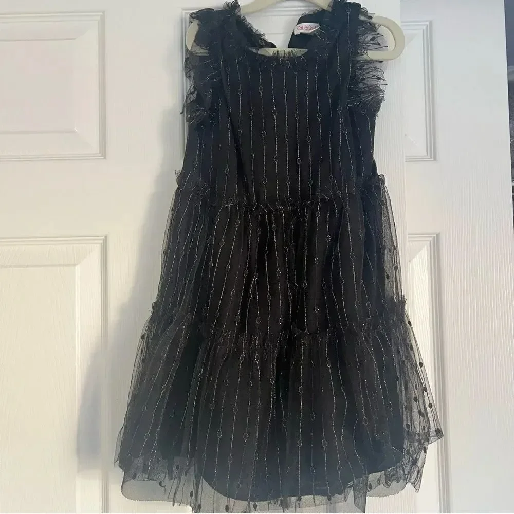 Cat & Jack Metallic Thread Party Black Dress Girls 6/6X EUC
